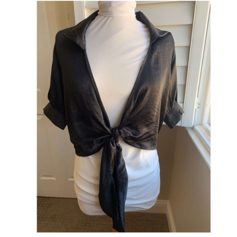 Black silk tie shirt